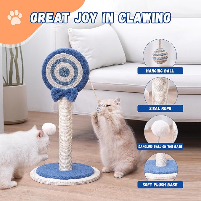 Kitten Kitty Cat Scratching Post Pole Scratcher Cute Sisal Rope Toy Indoor Scratch Mini Blue Decorative Accessories Small Lollipop Post Hanging Ball Decor Play Essentials Necessities Christmas