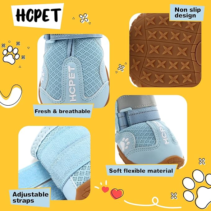 Hcpet Dog Shoes, Dog Boots for Small Dogs, Breathable Medium Dog Booties Paw Protector for Summer Hot Pavement, Winter Snowy Day, Outdoor Walking, Indoor Hardfloors Anti Slip Sole Blue Size 3