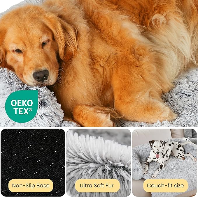 Codi Large Calming Dog Bed for Couch – Anti-Anxiety Sofa Protector Mat for XL Dogs, 45''x37''x6'', Machine Washable, Fluffy & Cozy with Non-Slip Bottom, Light Grey