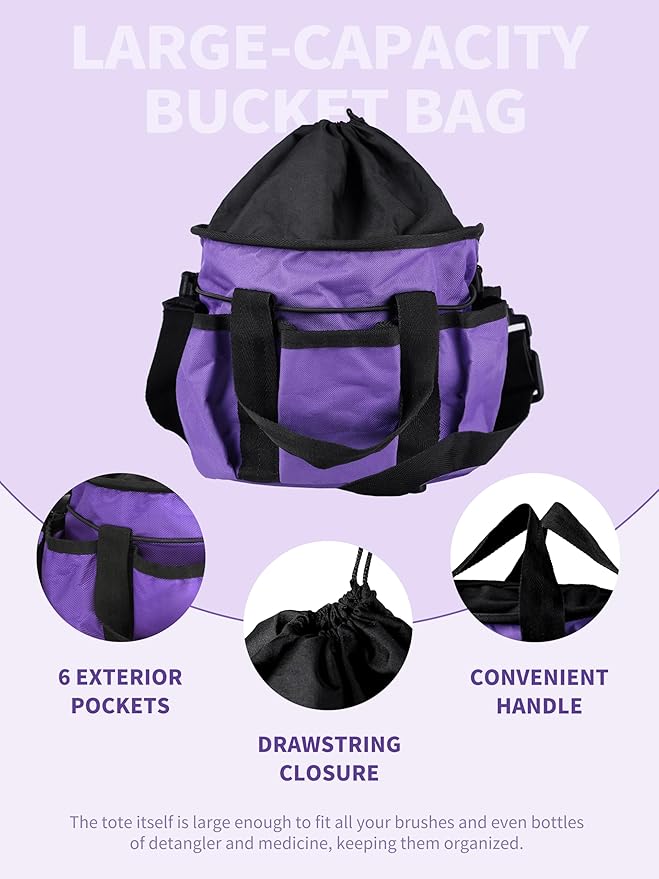 Harrison Howard Horse Grooming Kit, 9-Piece Set with Non-Slip Silicone Grip for Bathing, Shedding & Hoof Care Purple