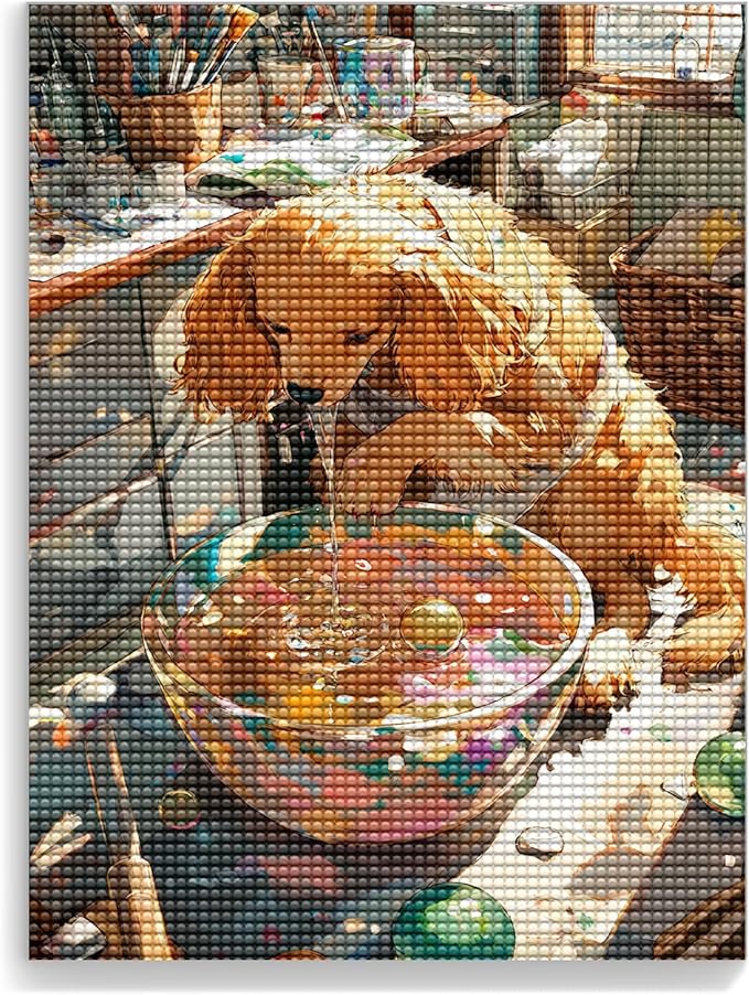 Cocker Spaniel Playing with Bubbles Art Kits for Adults, Animal 5d DIY Diamond Painting by Numbers Kit for Adults, Full Drill Diamond for Gift Wall Decor Gem Arts 20 * 24Inch