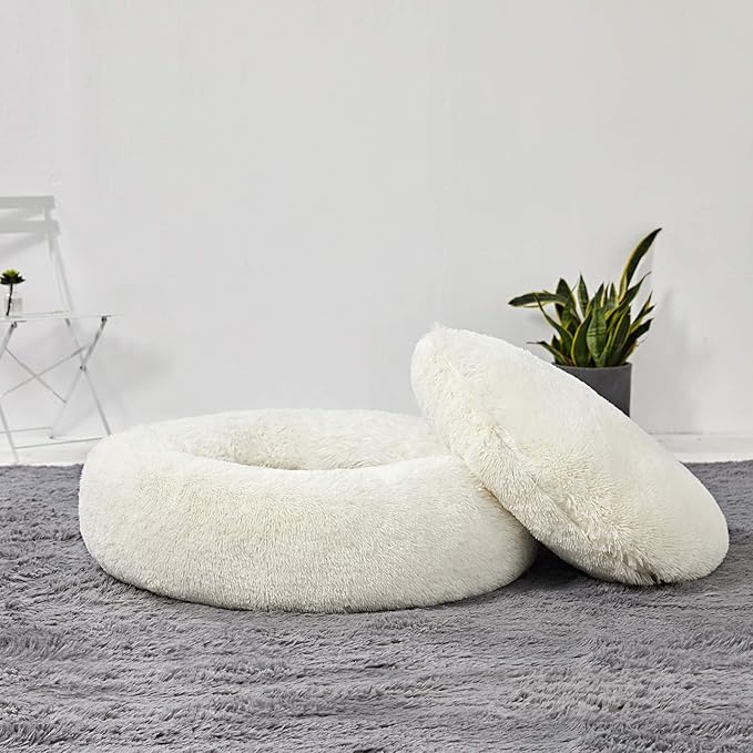 Washable Dog Round Bed - XLarge Donut Dog Bed, Comfy Calming Cuddler
