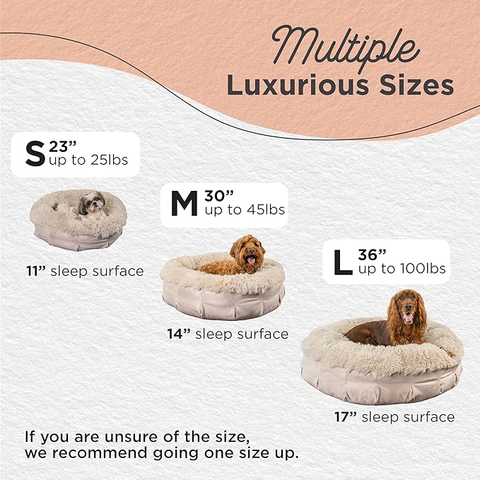 Best Friends by Sheri Ultra Calming Pouf Bed, Orthopedic Round Dog Bed for Joint Support, Faux Fur, Washable Cover, Tan, Small, 23"x23"