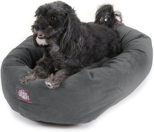 Majestic Pet 24 Inch Suede Calming Dog Bed Washable 24x19x7 (Inch) – Cozy Soft Round Donut Dog Bed with Spine Support for Dogs to Rest Their Head - Pet Bed Small – Gray