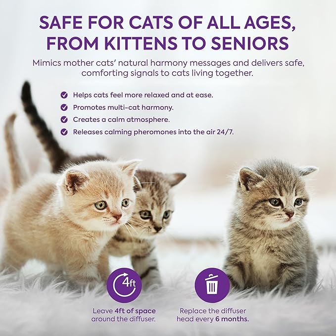 TopSum Cat Calming Pheromone Diffuser: Feline Pheromones Plug in for Stress, Along At Home, Spraying, Fighting, Scratching, Aggression & Excessive Meowing (Purple– 4 Refills New)