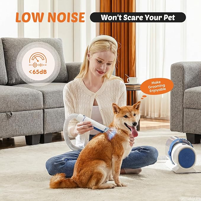 5-in-1 Pet Grooming Vacuum Kit, Dog Clippers with Cordless Low Noise 2.5L Dust Cup, 3 Suction Modes and 5 Groomer Tools for Dogs, Cats and Other Animals Hair Trimmer