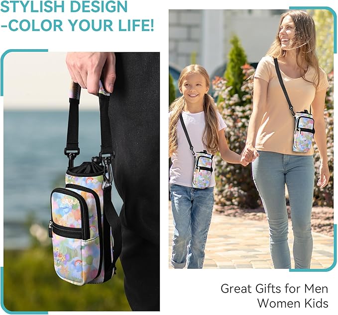 AUPET Water Bottle Sling Bag Sleeve Holder Carrier 25/32/40/64 oz,Insulated Crossbody Water Bottle Case Cover with Strap and Pockets for Men/Women Walking Hiking