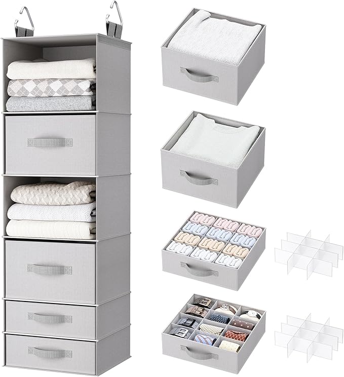 Hanging Closet Organizer with 4 Removable Compartment Drawers, Made of Washable 600D Oxford Fabric