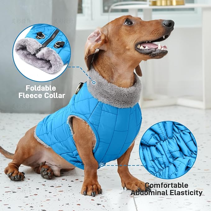 Warm Fleece Dog Coats with Durable Harness Buitl in D-Ring,Waterproof Doggie Jacket for Large Dogs,Dog Vest for Cold Winter,Light Blue XXL