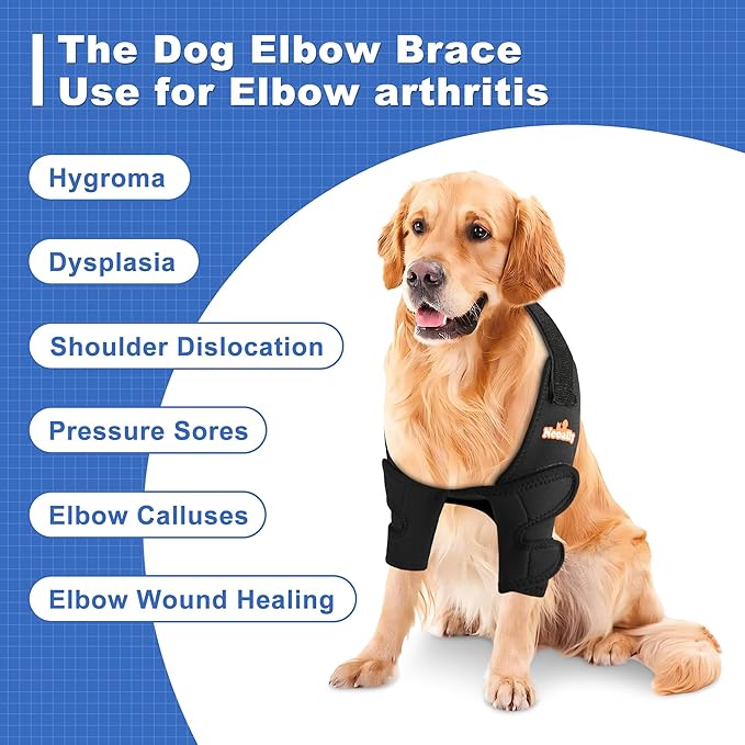 NeoAlly Breathable Dog Elbow Brace Protector Pads for Canine Elbow and Shoulder Support Elbow Hygroma, Dysplasia, Osteoarthritis, Elbow Calluses, Pressure Sores and Shoulder Dislocation (Left Medium)