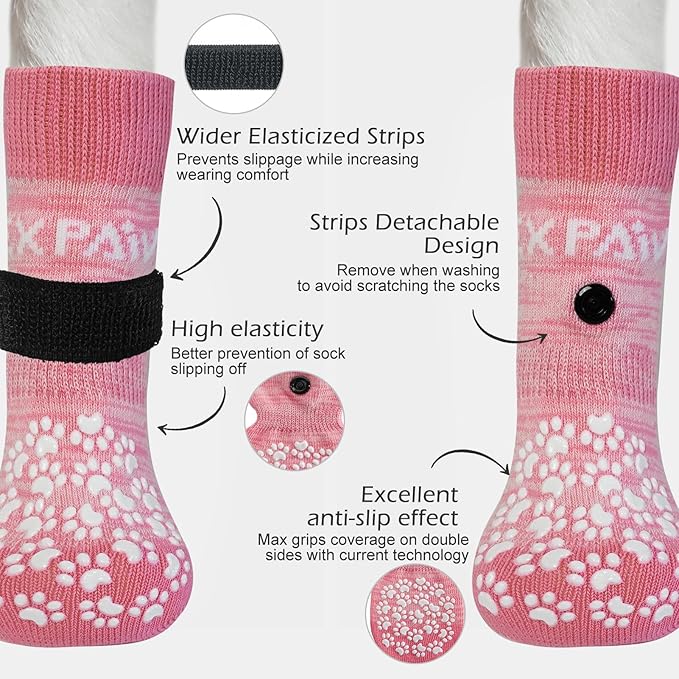 EXPAWLORER Double Side Anti-Slip Dog Socks with Adjustable Straps-Strong Grips Traction Control for Indoor on Hardwood Floor Wear,Best Paw Protector for Puppy Small Medium Large Dogs,X-small (6 Count)