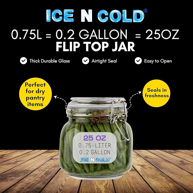 Airtight Glass Storage Jars with Clamp Lid – Food Storage Containers with Rubber Gasket Seal – Pantry & Kitchen Canisters for Dry Goods, Coffee, Sugar, Pasta – 0.4L to 4L Sizes (4, 25oz | 0.75L)