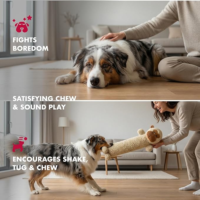 Pet Lou 26 Inch Monkey Stick Plush Dog Chew Toy for Dogs with Grunter & Squeakers, Durable Fleece Interactive Toy for Fetch, Tug & Anti-Boredom Play