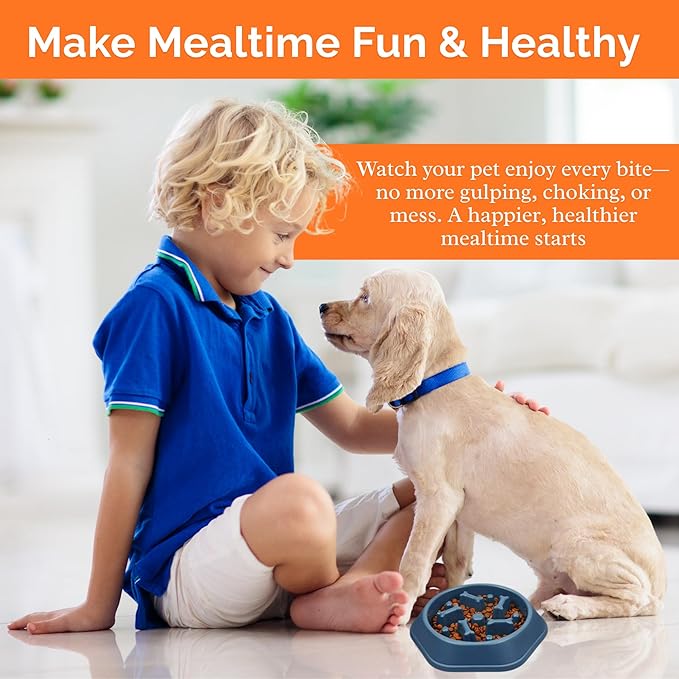 Slow Feeder Dog Food Bowl – Bowl Designed to Slow Eating, Promotes Healthy Digestion and Prevents Bloat, Ideal for Cats and Dogs (DarkBlue)