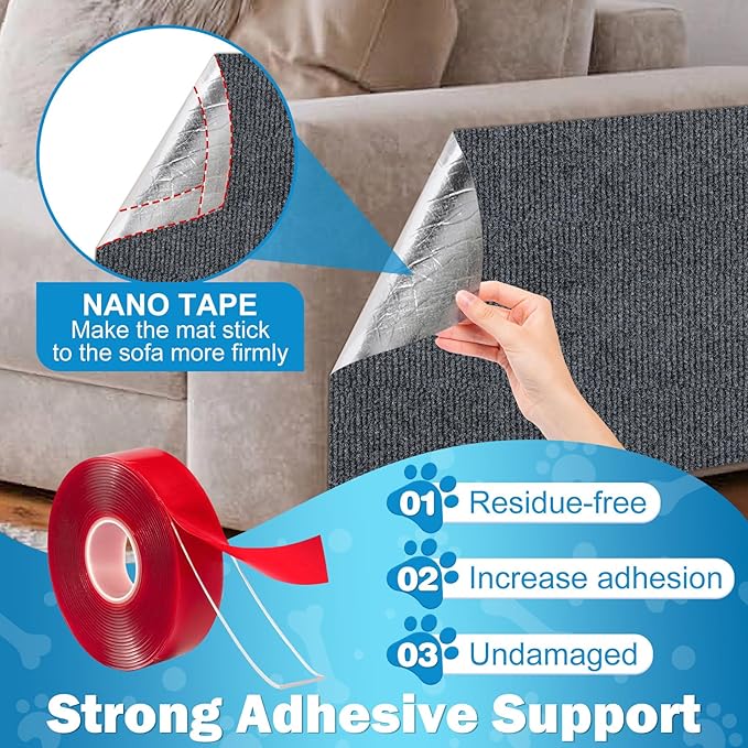 Cat Carpet Protector 47.2"x15.8", Wall Corner Cat Scratcher Pad for Indoor,Trimmable Self-Adhesive Cat Scratching Mat Furniture Protector for Couch Sofas Door