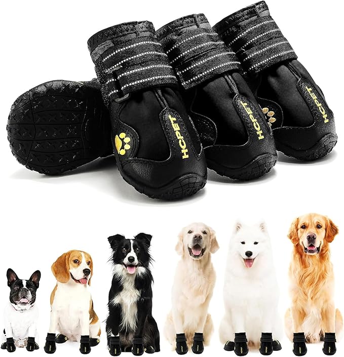 Hcpet Dog Shoes, Dog Boots for Small Dogs, Waterproof Medium Dog Booties Paw Protector for Summer Hot Pavement, Winter Snowy Day, Outdoor Walking, Indoor Hardfloors Anti Slip Sole Black Size 1