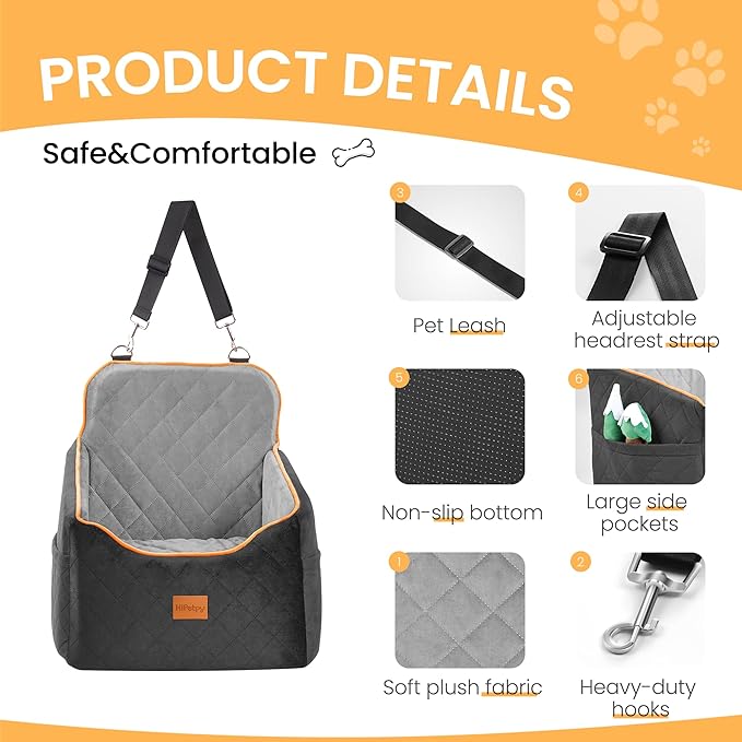 Dog Car Seat for Small Dog with Washable Mat, Memory Foam Booster Seat for Dogs Under 30lb, Elevated Pet Seat with Pockets, Anti-Slip Bed for Car, Perfect for Front & Back Seats with Safety Leash