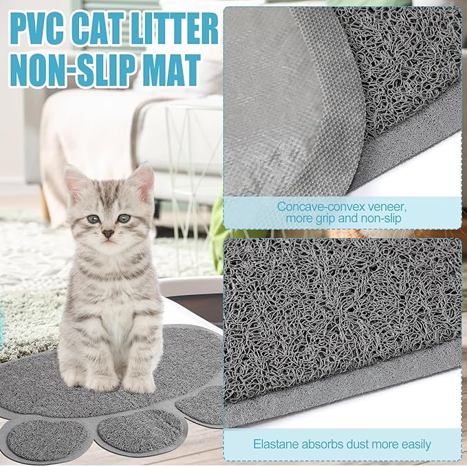 7 Pcs Small Cat Kitten Starter Kit Cat Litter Box with Shovel Paw Litter Mat Double Automatic Kitten Bowls Toy Teaser Stick Collar Essentials Kits for 1-3 Lbs Beginner(Simple,Blue)