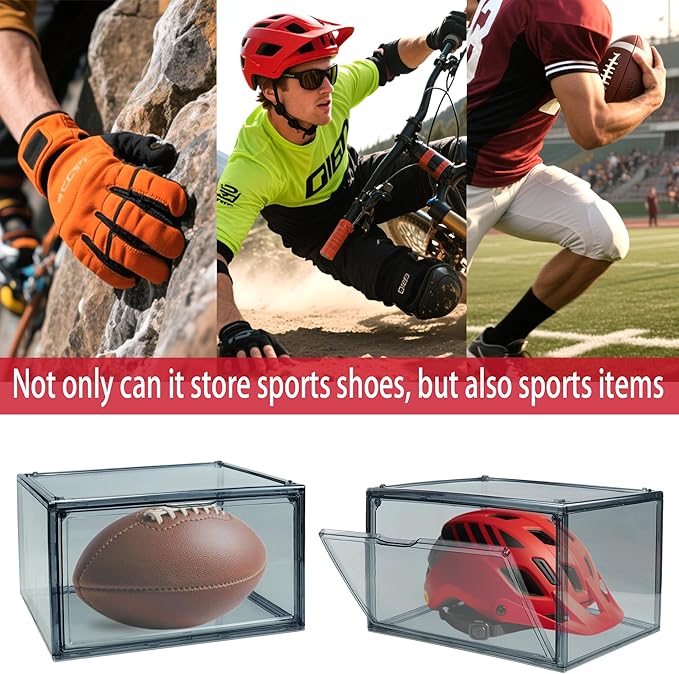 Acrylic Shoe Organizer，Sneaker Acrylic Display Case Size 13 for Men/Women Shoe Box Clear Box Stackable Storage Bins with Magnetic Door，Grey 1 Pack