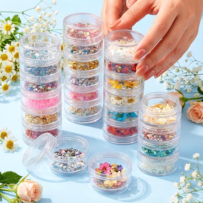 3 Sets 6 Layer Stackable Plastic Containers, 10G/10ML Clear Cosmetic Storage Box Round Organizer Jars for Beads, Buttons, Small Jewelry Findings