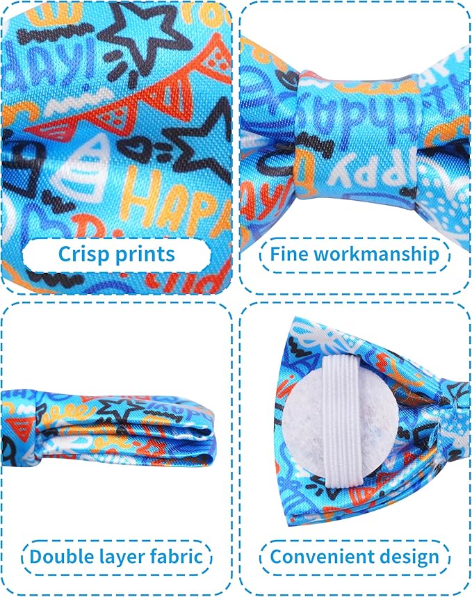 PET SHOW 10 Pack Happy Birthday Big Dog Bow Ties Sliding Collar Attachment Pet Bowties for Medium Large Dogs Party Balloon Cake Bowknots Collar Charms Grooming Accessories