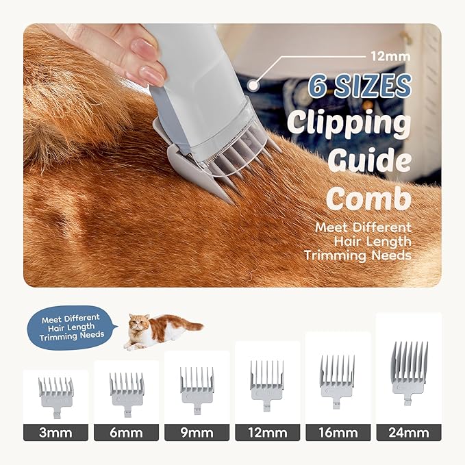 DUMOS 2.5L Pet Grooming Vacuum Kit, 3 Adjustable Suction Modes, 5 Professional Grooming Tools with Cordless Low Noise Dog & Cat Hair Clippers, Classic Gray