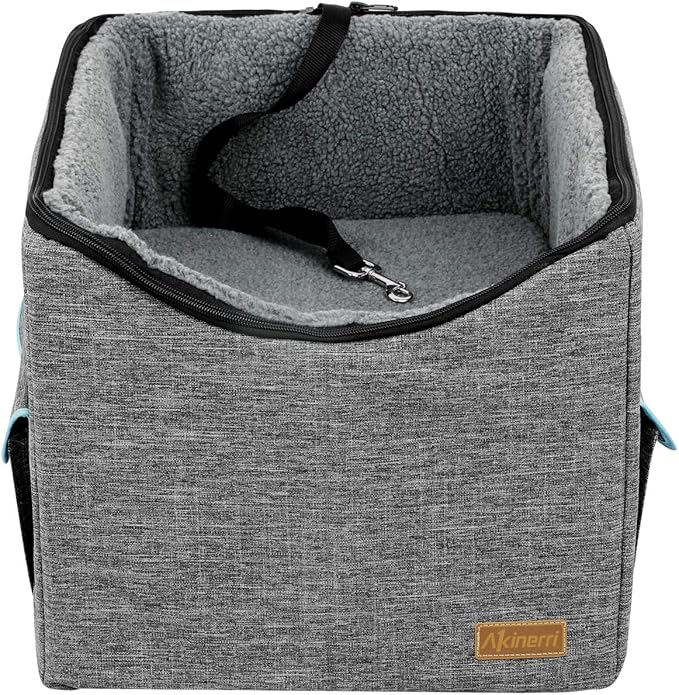 Dog Car Seat for Small/Medium/Large Dog, Soft & Comfortable Large Capacity Pet Booster Car Seat with Clip-On Safety Leash (Medium, Grey)