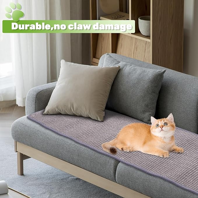 Natural Sisal Cat Scratcher Mat, Wall Scratcher Carpet, Cat Climbing Wall, Large Tall Scratching Post, Sofa Protector, Scratching Mat Pad for Indoor Cats (Gray, 39.3" Lx15.7 W, 2PCS)