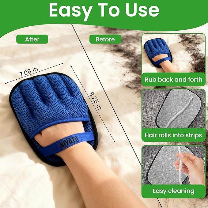 A De-Shedding Brush and a Magic Pet Hair Remover Glove Set. A Self Cleaning Brush for Short Haired and Long Haired Dogs and Indoor Cats. A Grooming Comb and a Mitt with Improved Design.