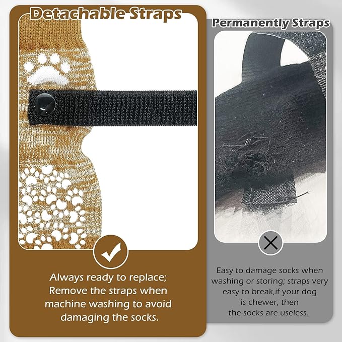 EXPAWLORER Double Side Anti-Slip Dog Socks with Adjustable Straps-Strong Grips Traction Control for Indoor on Hardwood Floor Wear,Best Paw Protector for Puppy Small Medium Large Dogs,X-large (6 Count)