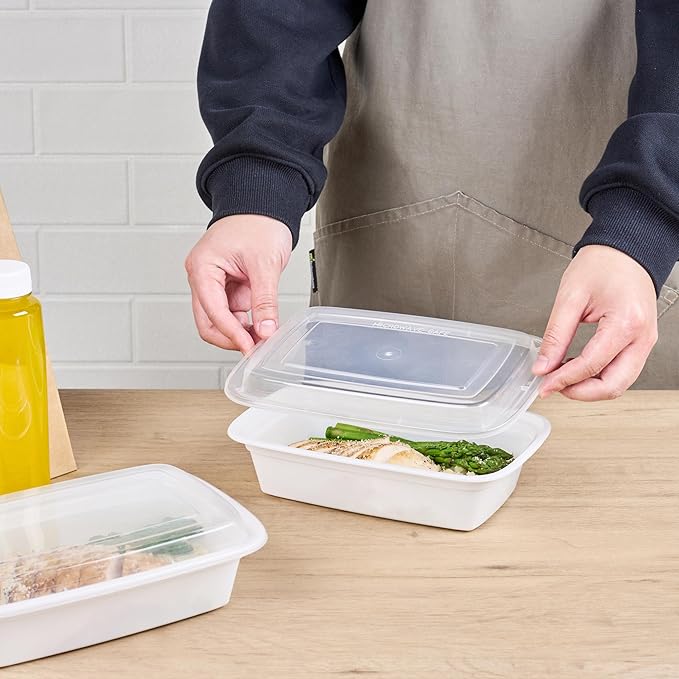 Restaurantware-Asporto 38 Ounce Take Out Containers, 100 Food Containers With Lids - Microwavable, Disposable, White Plastic To Go Boxes For Food, No BPA, For Take Out And Delivery