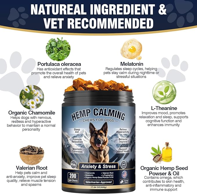 Calming Chews for Dogs 200 ct Hemp Dog Calming Chews - Anxiety and Stress Relief Treats Melatonin Bites Sleep Aid for Small/Medium/Large Dogs Calm Dog - Separation, Fireworks, Thunder, Barking,Orange