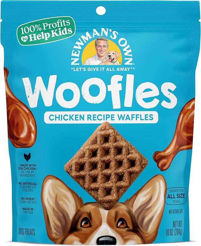 Newman's Own Chicken Recipe Woofles Waffle Dog Treats, 10 oz Bag (Pack of 6) — Limited Ingredients, Made with U.S. Farm Raised Chicken, No Artificial Flavors or Colors, Training Rewards, Made in USA