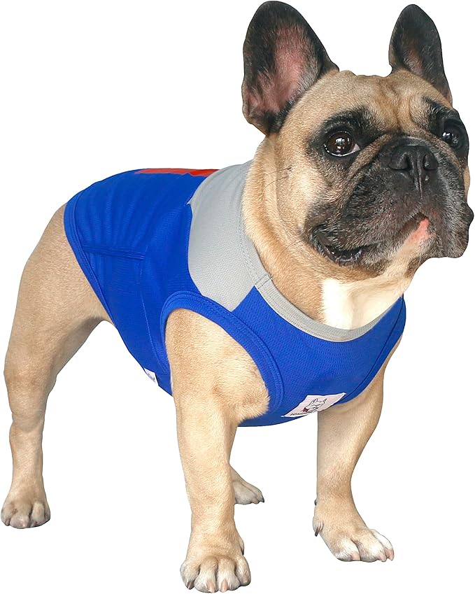 iChoue French Bulldog Summer Cooling Shirt for Dogs UV Sun Protection Vest Sleeveless Stretchy Tank Top English Pug Grey Blue - XXLarge