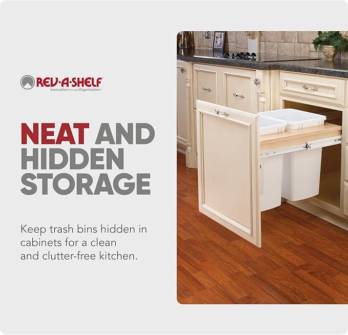 Rev-A-Shelf Top Mount Double Pullout Under Cabinet 35 Quart Kitchen Trash Cans with 150 Pound Rated Full-Extension Slides, 4WCTM-24DM2