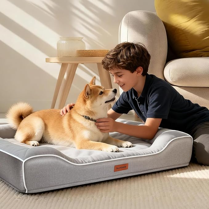 Cooling Dog Beds for Medium Large Dogs with Removable Washable Covers,Rectangle Orthopedic Sofa Bed with Cool Gel Memory Foam and Egg Crate Foam Waterproof fit Old Large Sized Pets