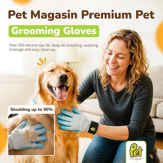 PET MAGASIN® Durable Gentle Dog Washing Gloves (1-Pair) - Premium Pet Grooming Gloves for Dogs, Cats & Horses | Dog Scrubber for Bath | Cat Hair Remover Glove | Bathing Brush (Blue, Medium)
