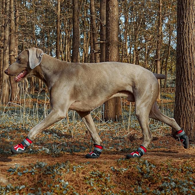 Dog Shoes, 4 PCS Dogs Booties Hot Pavement, Waterproof Non-Slip with Reflective Strips, Large Medium Small Puppy Paw Protector for Walking