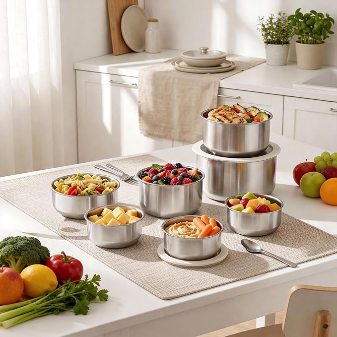 Urban Green Stainless Steel Food Containers with Glass Lid, Airtight Leakproof Stainless Steel Storage Containers in set of 4, Round Shape, Microwave Safe, 100% Plastic Free