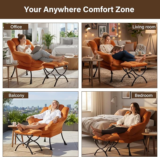 Welnow Lazy Chair with Ottoman, Modern Lounge Accent Chair with Armrests and a Side Pocket, Leisure Sofa Armchair, Reading Armchair with Footrest for Small Space, Corner Chair