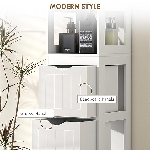 HOMCOM Narrow Bathroom Storage Cabinet, Bathroom Floor Cabinet with 3 Drawers & 2 Open Shelves, Freestanding Slim Storage Organizer for Small Spaces, White