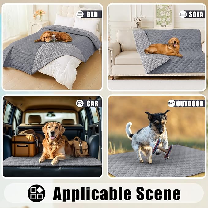 Smiry Waterproof Dog Bed Cover Blanket, Soft Reversible Pet Blanket, Washable Leakproof Cats Dogs Couch Cover for Sofa, Couch, Furniture, Plaid (82x120 Inch, Grey/Light Grey)
