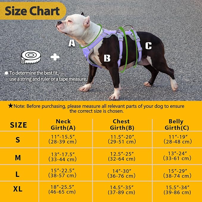 Huntboo Escape Proof Dog Harness, Escape Artist Harness, Reflective Harness with Padded Handle, Breathable, Adjustable Vest for Medium Dogs Walking, Training, and Running Gear (Lavender Purple, L)