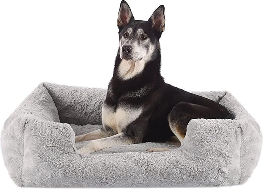 Best Friends by Sheri Lux Lounge Bed Calming Faux Fur Dog Bed, Gray, Large, 36" x 27"