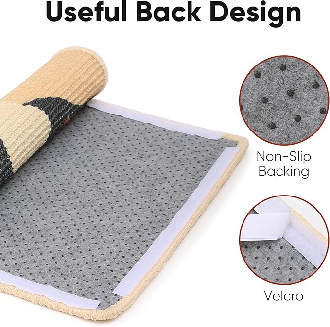 FUKUMARU Sisal Cat Scratching Mat, 23.6 x 15.7 Inch Natural Sisal Cat Scratch Pad Mats for Indoor Cats, Horizontal Cats Wall Scratcher Kitten Floor Rug with Sticky Tapes, Furniture Protector(Flower)