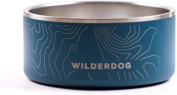 Wilderdog Slow Feeder & Stainless Steel Dog Bowl Set – Pacific Blue 32 oz BPA-Free Kitchen-Grade Steel with Non-Slip Base – Feeder Promotes Healthy Digestion – Fits 7"+ Bowls – Dishwasher Safe