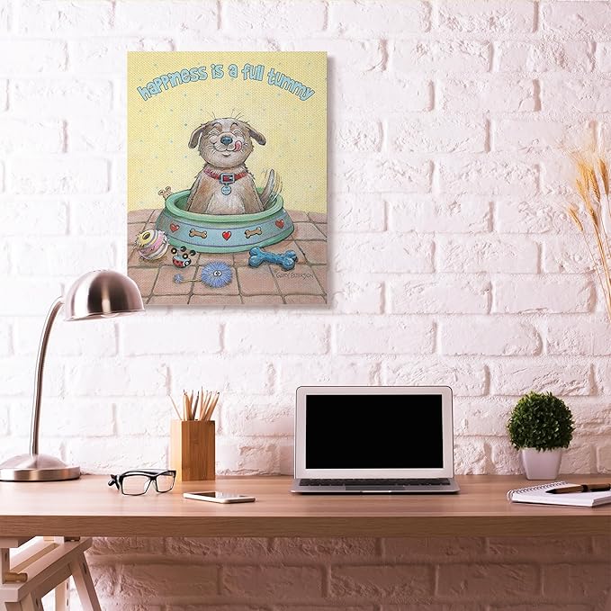 Stupell Industries 'Happiness is A Full Tummy Dog Funny Cartoon Pet Design', Canvas Art, 30 x 40 Inches, Easy to Hang and Sturdy, Made in USA, by Gary Patterson