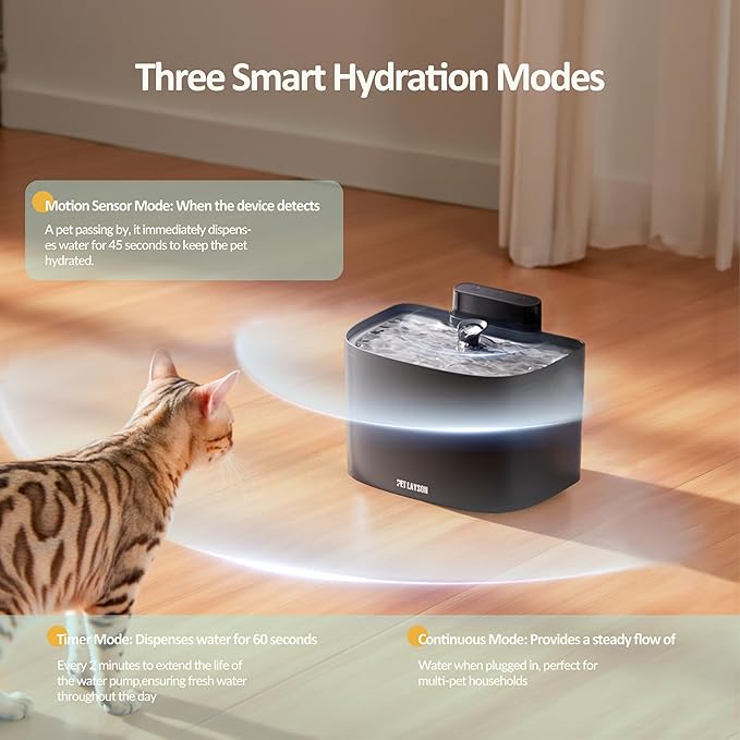 PET LAYSON Pumpless Cat Water Fountain,App Remote Control Smart Cordless Battery Operated 3.6L/122oz Wireless 2.4GHz Wi-Fi Networks Rechargeable Water Dispenser (White, M1Pro-8 Filter)