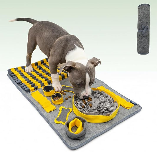 Snuffle Mat for Dogs, L Size Yellow Interactive Dog Sniffing Pad, Non-Slip Puzzle Toy for Medium Large Breeds, Washable Foraging Mat for Boredom Anxiety Relief