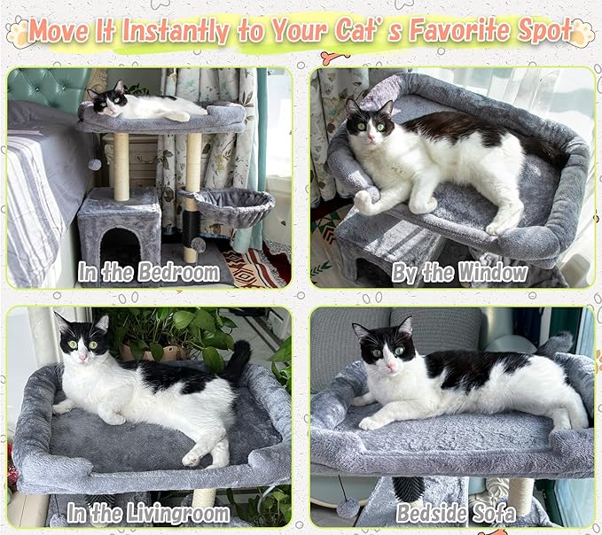 28.3" Small Cat Tree Tower,Cat Scratching Post for Indoor Cats,Featuring with Cat Cave & Cozy Perch,Cat Self Groomer and Interactive Dangling Ball Great for Kittens/Cats (Light Gray, Large)